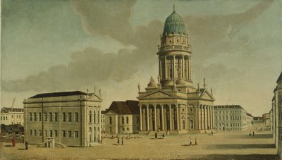 View of the Gendarmenmarkt with the French Playhouse and Cathedral, Berlin, 1788 by Karl Friedrich Fechhelm